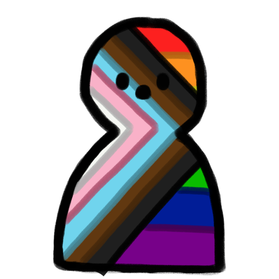 a person with the colors of the inclusive pride flag for their skin